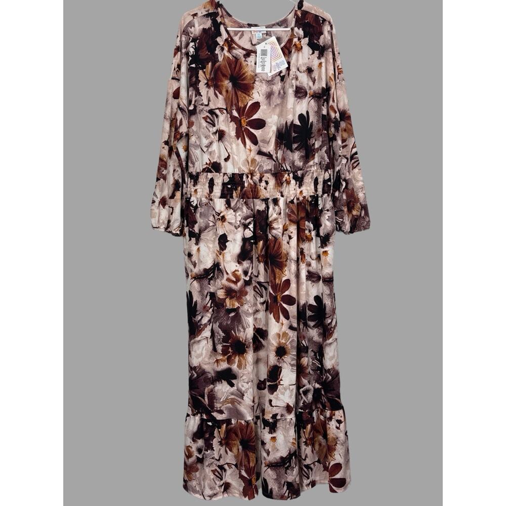 LuLaRoe Women's Plus Size 2XL Evelyn Maxi Dress Smocked Waistband Floral Design